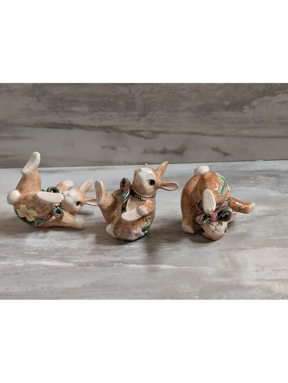Fitz and Floyd Woodland Spring Handcrafted Ceramic Bunny Figurines Set of 3